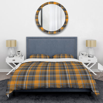 Yellow and Silver Checked Tartan Polyester Plaid Duvet Cover Set