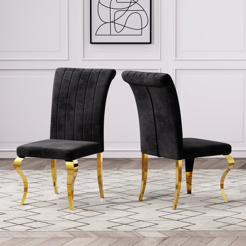 Meritza Tufted Velvet Upholstered Dining Chair , Gold, Black