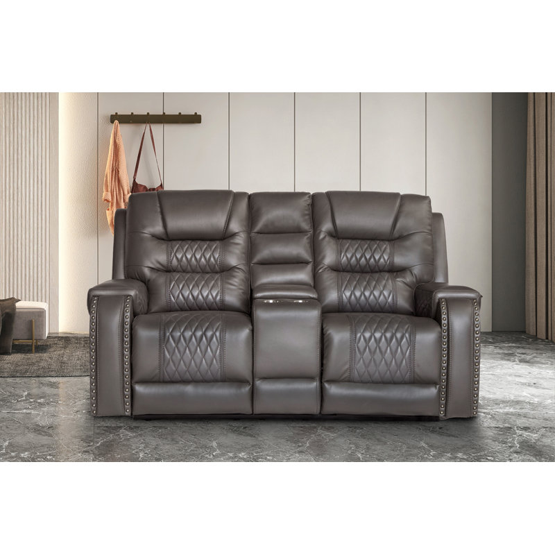 Sabriena Faux Leather Recliner, Gray Faux Leather