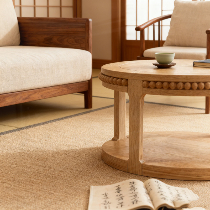 31.5 Inch Round Solid Wood Coffee Table