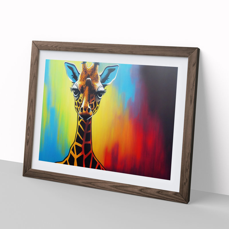 Giraffe in Colour - Framed Print, 34cm H x 46cm W x 2cm D, Walnut