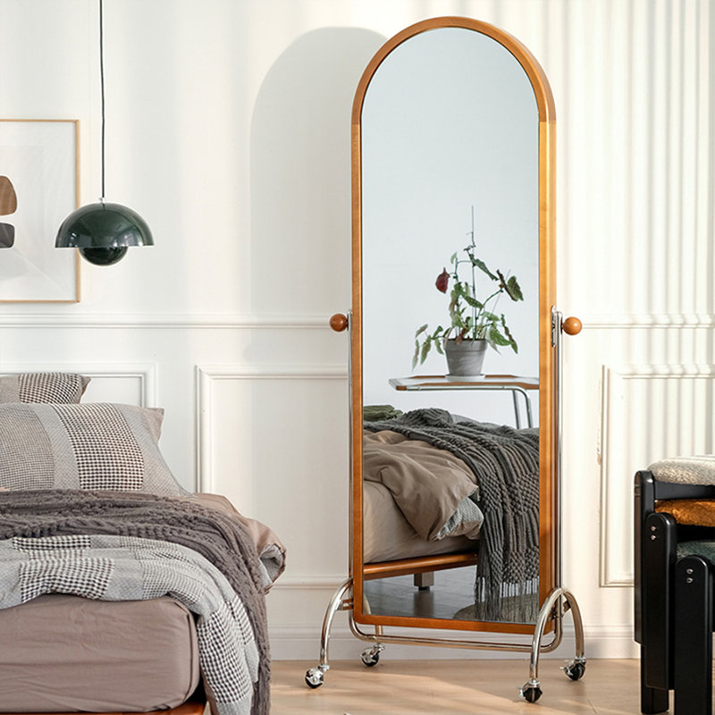 Miroir pleine grandeur demi-cercle en bois manufacturé et en acier inoxydable