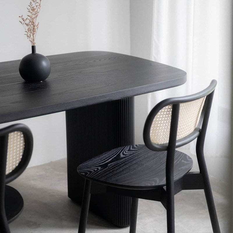 Minimalist solid wood dining table, Black, 29.52"H x 78.74"L x 35.43"W