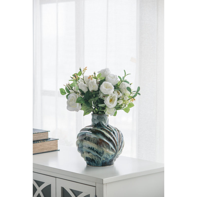 Vase réactif glacé - 9,5 po x 9,5 po x 11 po - bleu / brun