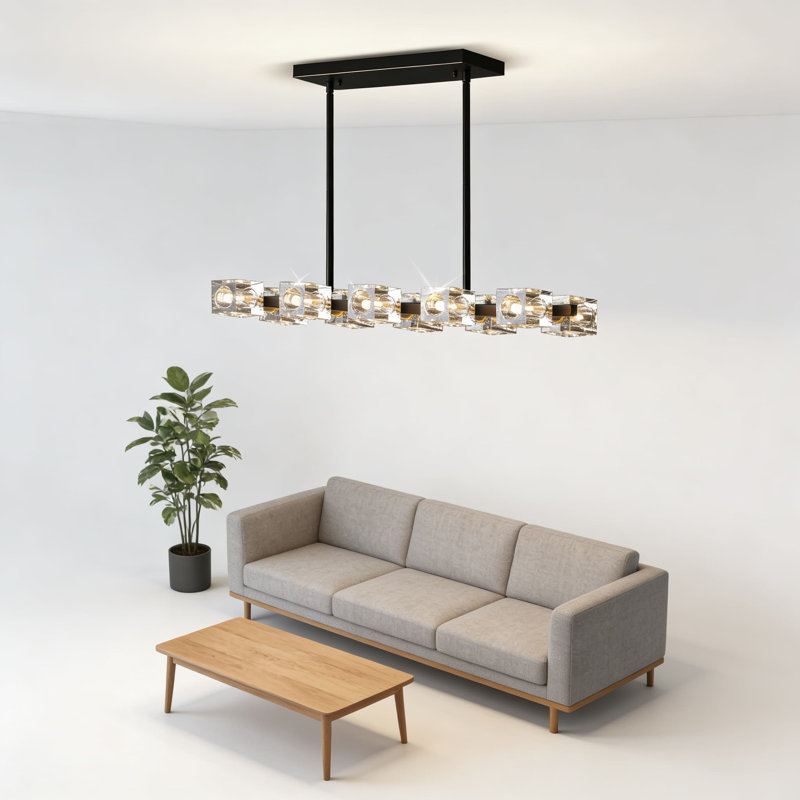 Plafonnier semi-encastré Modern Crystal Chandelier, H 8,27 po x l 31 po x P 31 po, Noir, 10 lumières