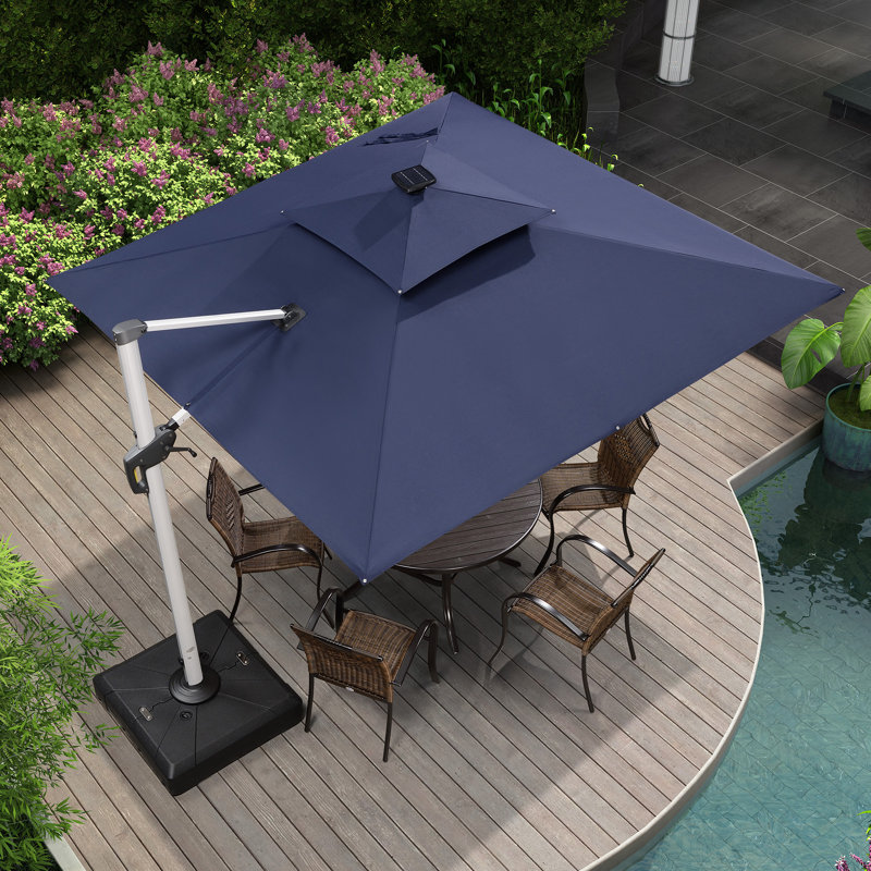Parasol lumineux en porte-à-faux carré avec base 9 pi x 9 pi Lime, bleu marine, Marine, l 108 po x P 108 po