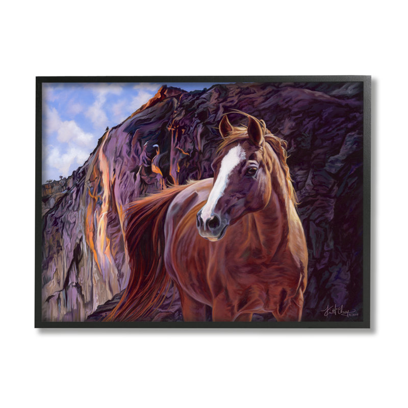 "Brown Stallion Cliff", paysage encadré sur bois par Kim McElroy, impression, Giclée encadrée noir minuit