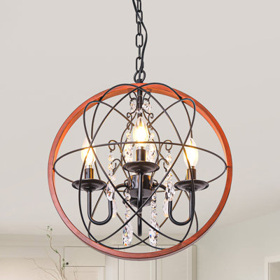 4-Light Crystal Orb Chandelier, 17" Farmhouse Candle Style Globe Dining Table Pendant Light