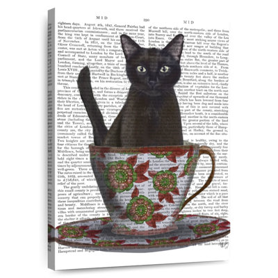 Chat noir Ketti dans une tasse de thé I