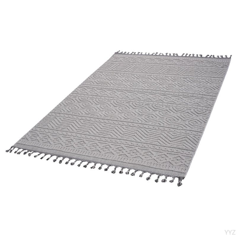 Tapis d'intérieur / extérieur 6X9 blanc / géométrique LOOM & LUXE Collection, Rectangle 6 pi 7 po x 7 pi 9 po