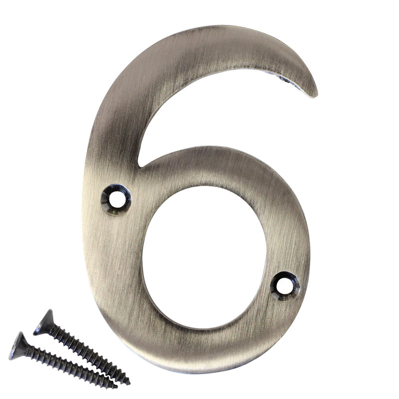 Numéro de maison laiton à fixation en surface, 6, Nickel antique, H 3 po