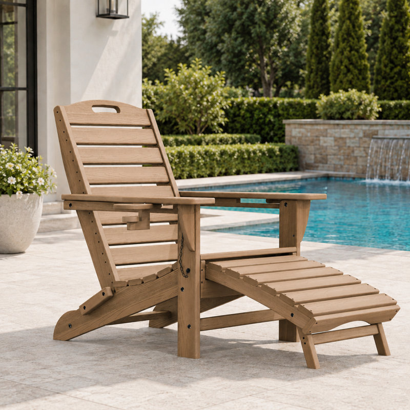 Chaise pliante en PEHD Adirondack avec repose-pieds rétractable, Teck