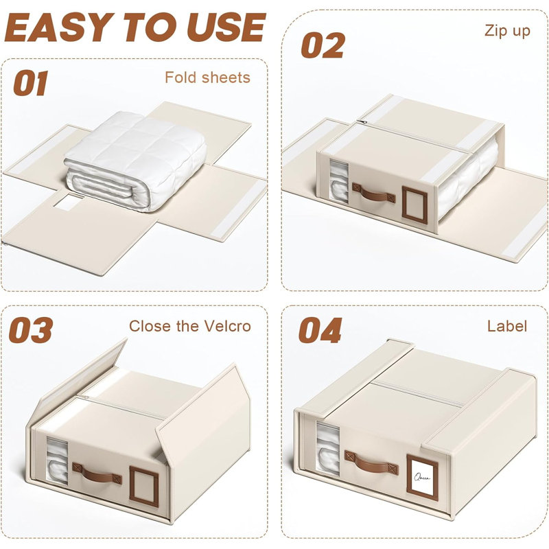 Bed Sheet Organizers And Storage(Cal King Size) With Leather Handles, Beige