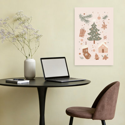 Cozy Christmas Elements Abstract Contemporary Christmas Tree Pine Winter Architecture Wall Art Print by Mathieu - Wrapped Canvas Print