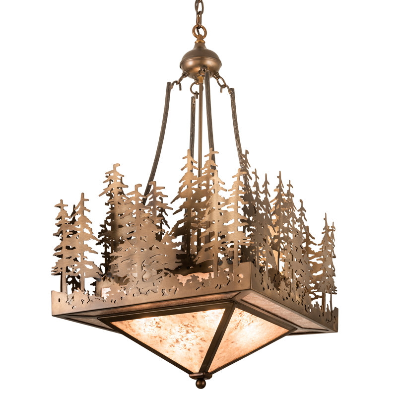 Luminaire suspendu unique à 4 lumières Chasmin, Cuivre antique / mica argenté
