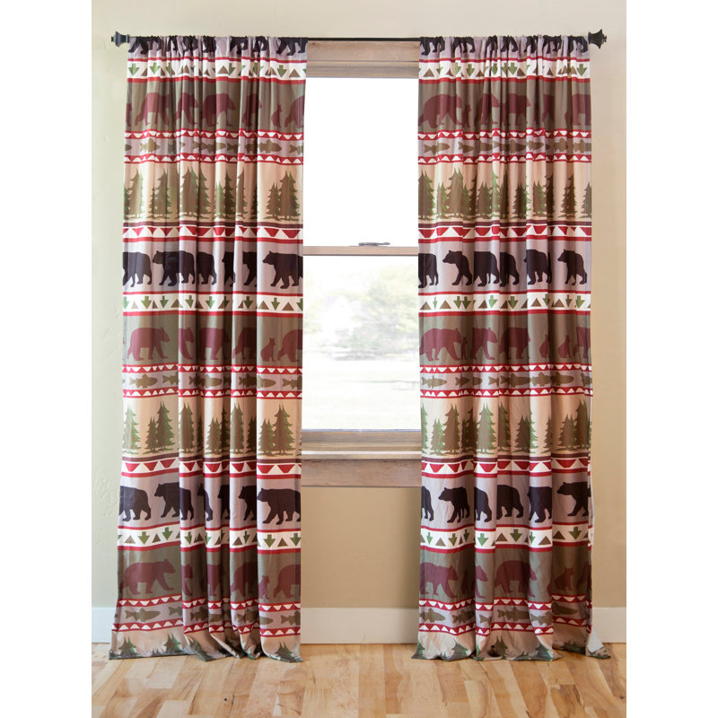 Bear and Pine Tree Pattern Black Polyester Light Filtering Curtains