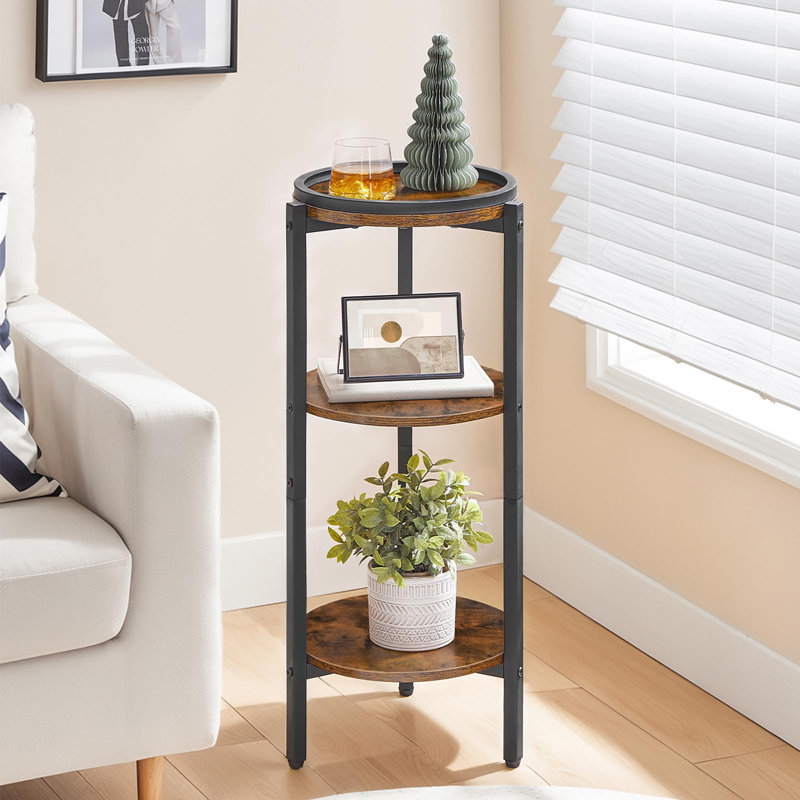 Petite table d'appoint ronde à 3 niveaux, Brun rustique