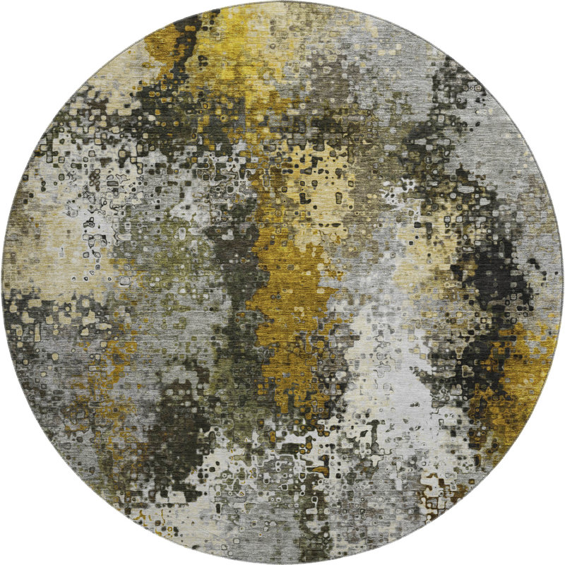 Premium Machine Washable Mayfield AMF2242 Abstract Rug, Pewter, 8' Round