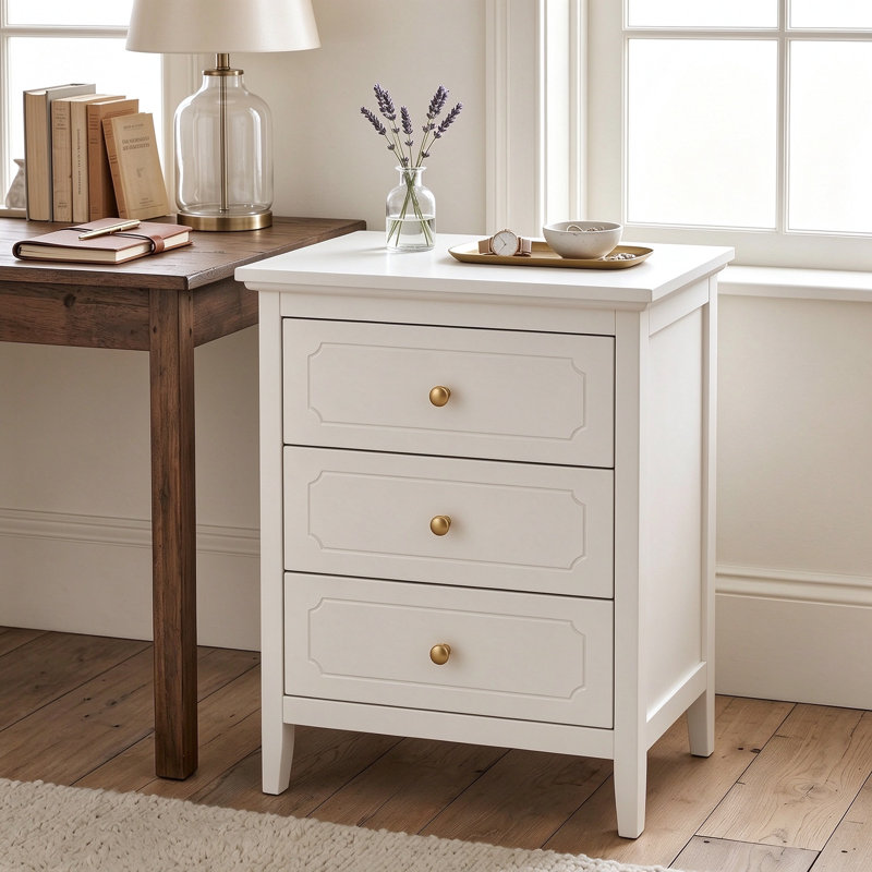 3-Drawer Nightstand with Gold Knobs (Set of 2)