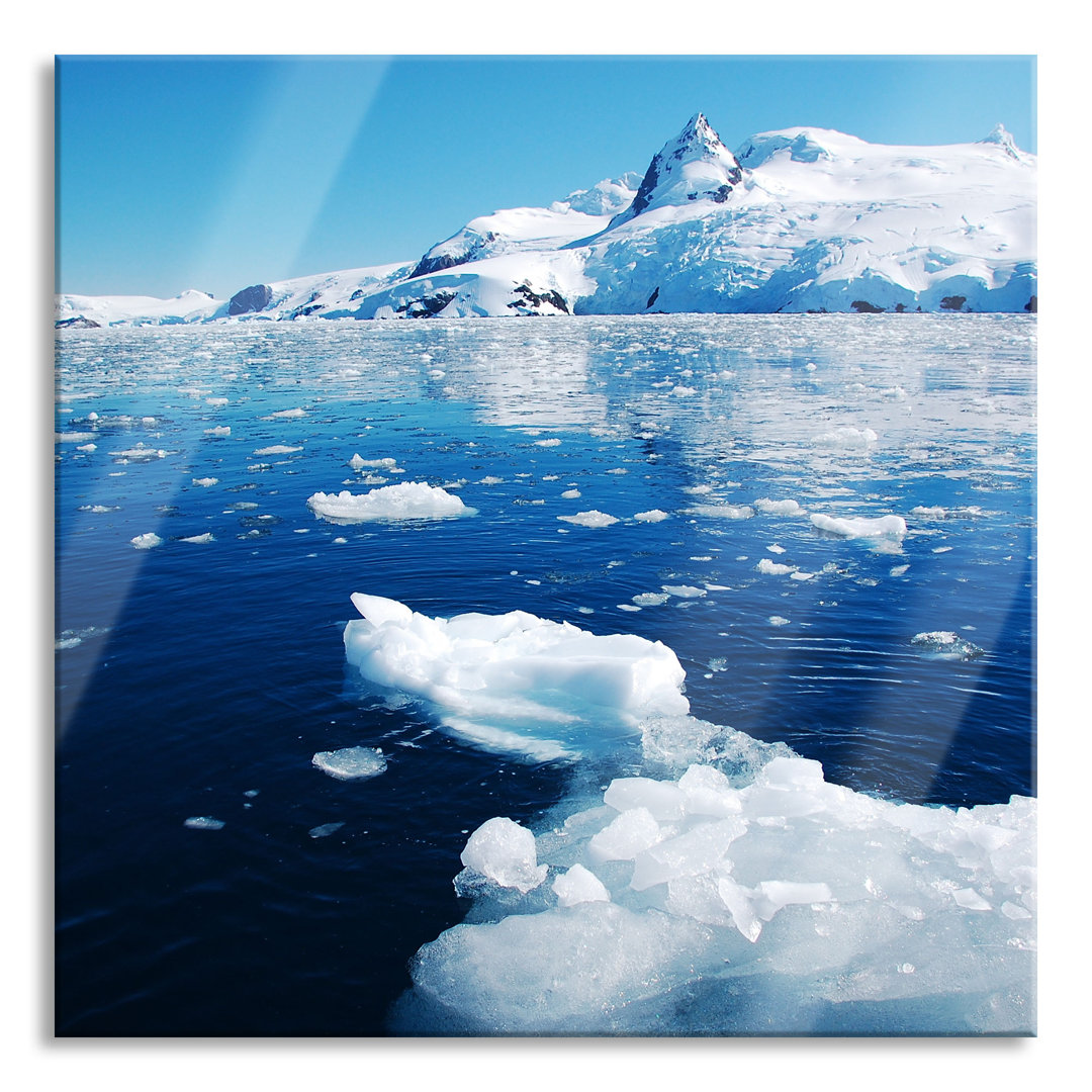 Glasbild Quadratisch | Wandbild Auf Echtglas | Eisbrocken Im Meer Inkl. Aufhängung Und Abstandshalter GLAS_LQs2519 1