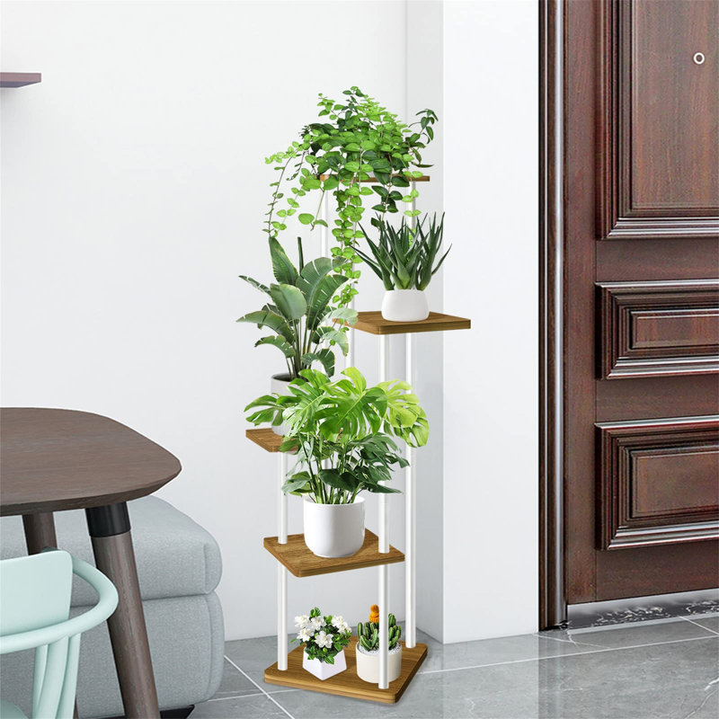 Abiola Plant Stand, White/Brown