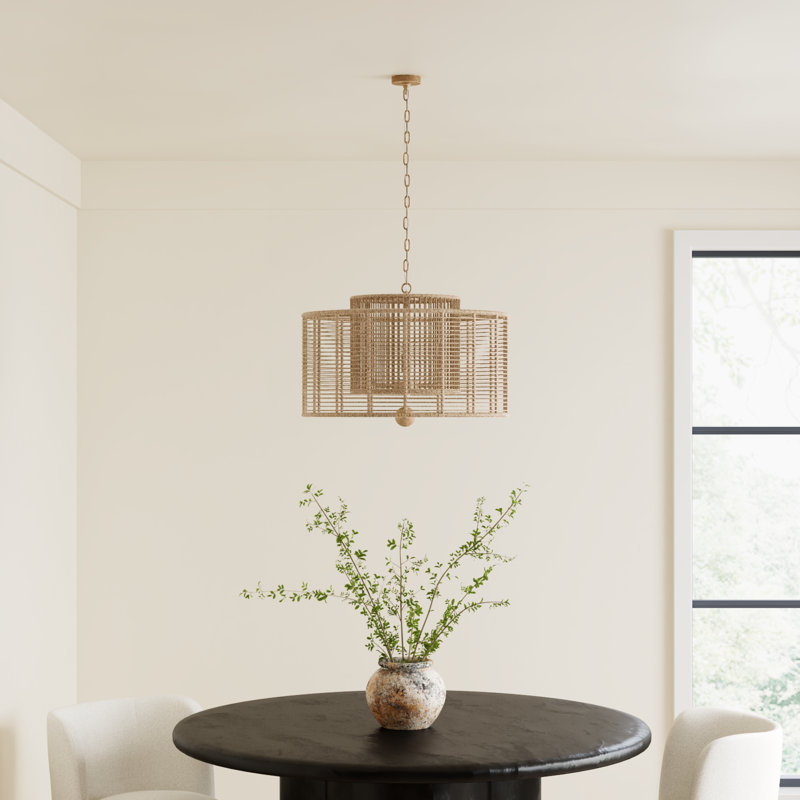 4 - Light Drum Pendant, Burnished Silver, Beige