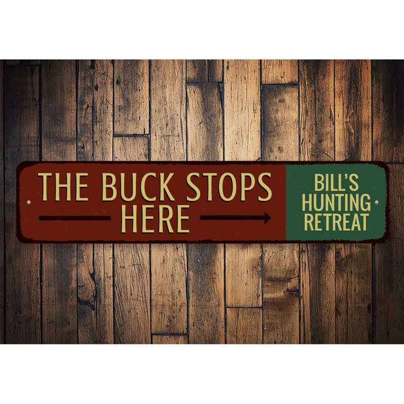 Signe «Buck Stops Here» en aluminium, H 4 po x l 18 po x P 0,04 po