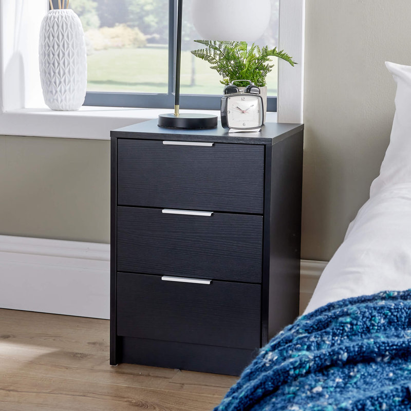 Phoenix 3 Drawer Bedside Table Storage Unit, Black