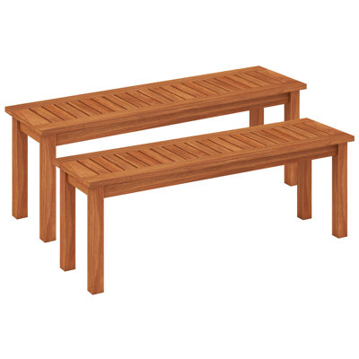 2 bancs d'extérieur en bois d'acacia pour 2 personnes avec siège à lattes et sièges avant