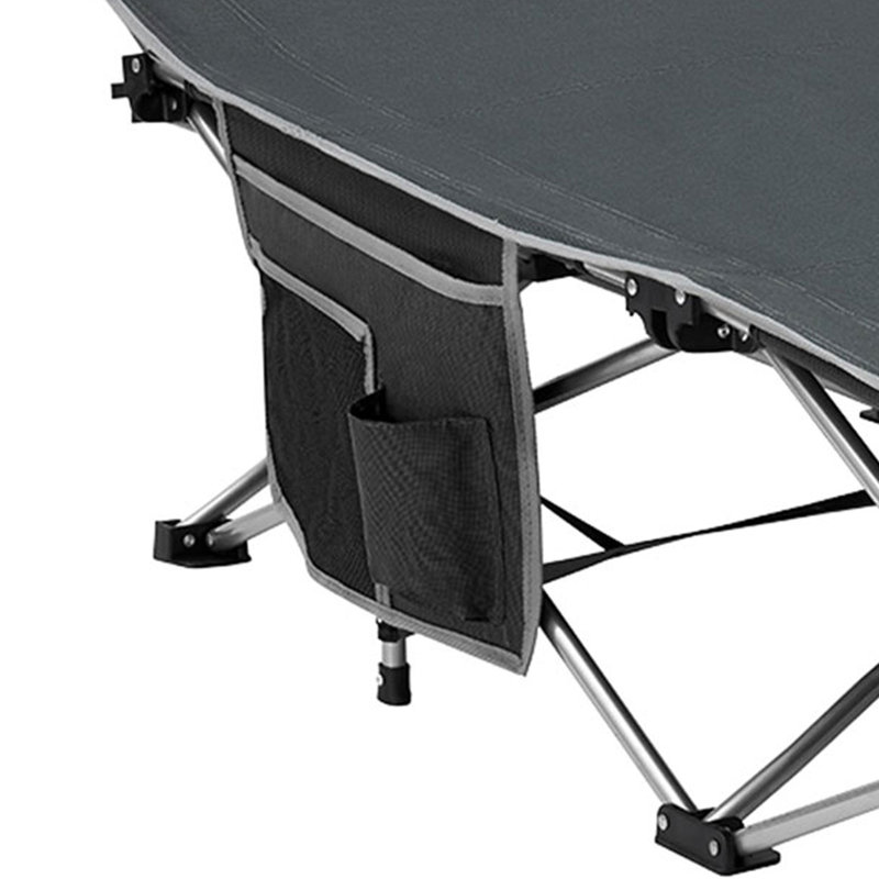 Lit de camp d'extérieur pliant KingCamp avec poche latérale multicouche, Gris