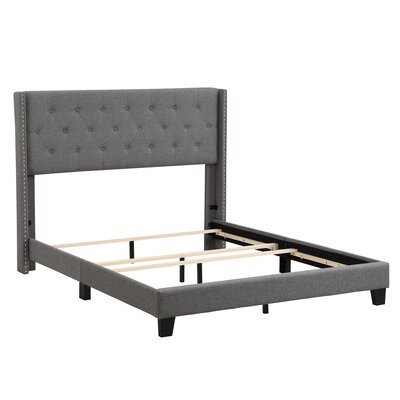 Linzy Upholstered Platform Bed With Button Tufed  Classic Headboard, Box Spring Needed, Gray Linen Fabric, Queen Size,Gray -  Red Barrel StudioÂ®, E5881F5E94554C008AE547D63392F215