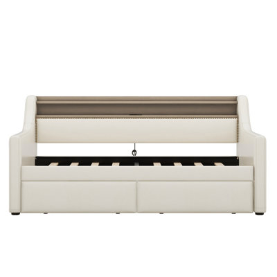 Twin Size Upholstered Daybed with Storage Drawers, LED Lights & Charging Station, Frame by Home Sweet Dream Joy