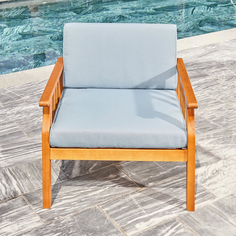 Chaise d'extérieur en bois avec coussin Honey Nautical Curve Eucalyptus