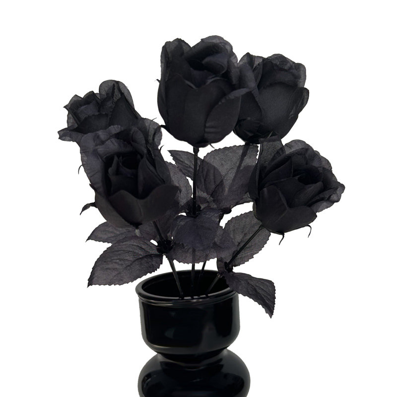 Faux roses 4PCS roses à tige simple fleurs artificielles fleurs en soie pour la fête de la table fête de mariage gothique artisanat fêtes d'Halloween, noir