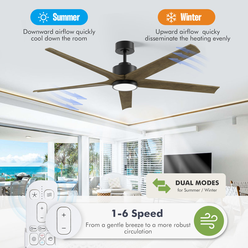 60/72 Inch Ceiling Fan With Lights, Modern Solid Wood Blades Ceiling Fan For Patios, Modern High Cfm Farmhouse Rustic Ceiling Fans, 6 Speed Quiet Reversible Dc Motor, Perfect For Kitchen, Bedroom, Living Room, Patio, Balcony