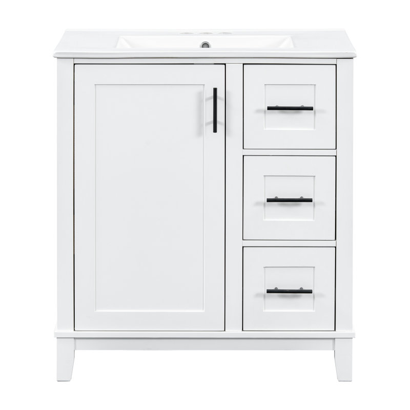 Meuble-lavabo moderne de 30 po avec lavabo en céramique, structure en bois massif, charnières à fermeture en douceur et tablette de rangement flexible en forme de U