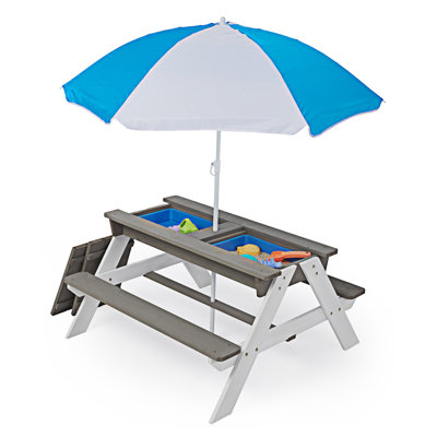 Kids Outdoor Wooden Picnic Table With Umbrella