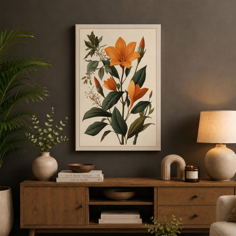 Orange Study Botanical - Wrapped Canvas, 24x16 - 61.0 x 40.6 cm, White Border
