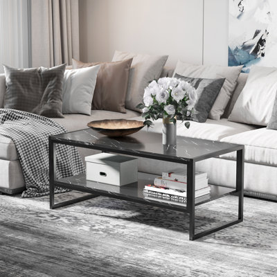 Nahunta Two Tier Coffee Table with Marble Effect Shelf and Metal Frame