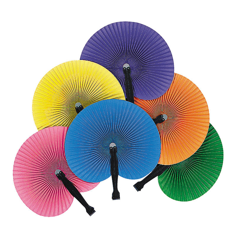 Bright Multicolor Foldable Paper Hand Fans with Plastic Handles