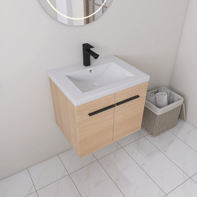  Lavabo de meuble-lavabo mural 24 po Abdurahmon, lavabo en résine, 2 portes à fermeture douce