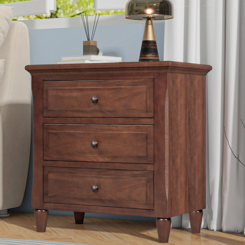 Hafner 3-Drawer Nightstand Storage Wood Cabinet, Brown