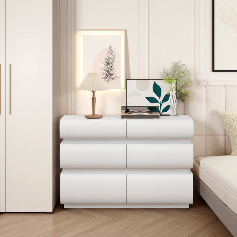 Commode 6 tiroirs pour chambre à coucher, Blanc