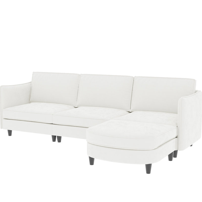 107.8'' Breathable Skin - Fabric 4 Seat L Shaped With Movable , Pocket Spring And Foam Cushions, Armrest Storage For Living Office Couch Long, Beige Fabric, Stable Legs, Arm Magazine Remote