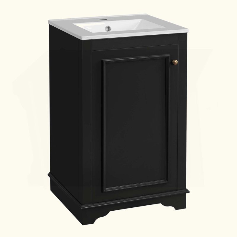 Meuble-lavabo de salle de bain avec lavabo en céramique, ensemble de meuble-lavabo simple autoportant avec porte à fermeture douce, tablette réglable, style moderne