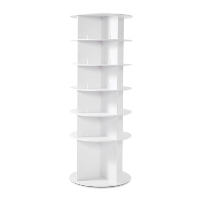 Étagère à chaussures rotative à 6 niveaux, étagère à chaussures pivotante à 360 °, présentoir à carrousel rond avec rangement, présentoir autoportant Lazy Susan pour la chambre à coucher, le salon, l'entrée, le placard, blanc
