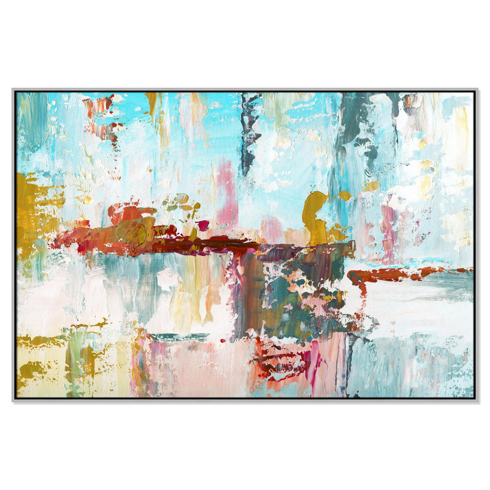Color Block Splash by Nan - Floater Frame Print on Canvas, Silver, 41.5" H x 61.5" W x 2" D