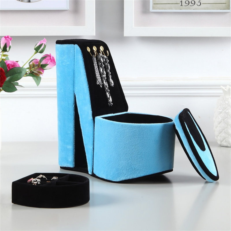 Boîte à bijoux haute 9 po avec crochets, chaussures à talons hauts, Turquoise