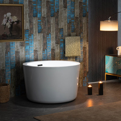 Baignoire autoportante ronde blanche en acrylique 41 po x 41 po avec siège intégré, conception antidérapante