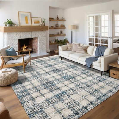 Plaid Machine Printed Area Rug